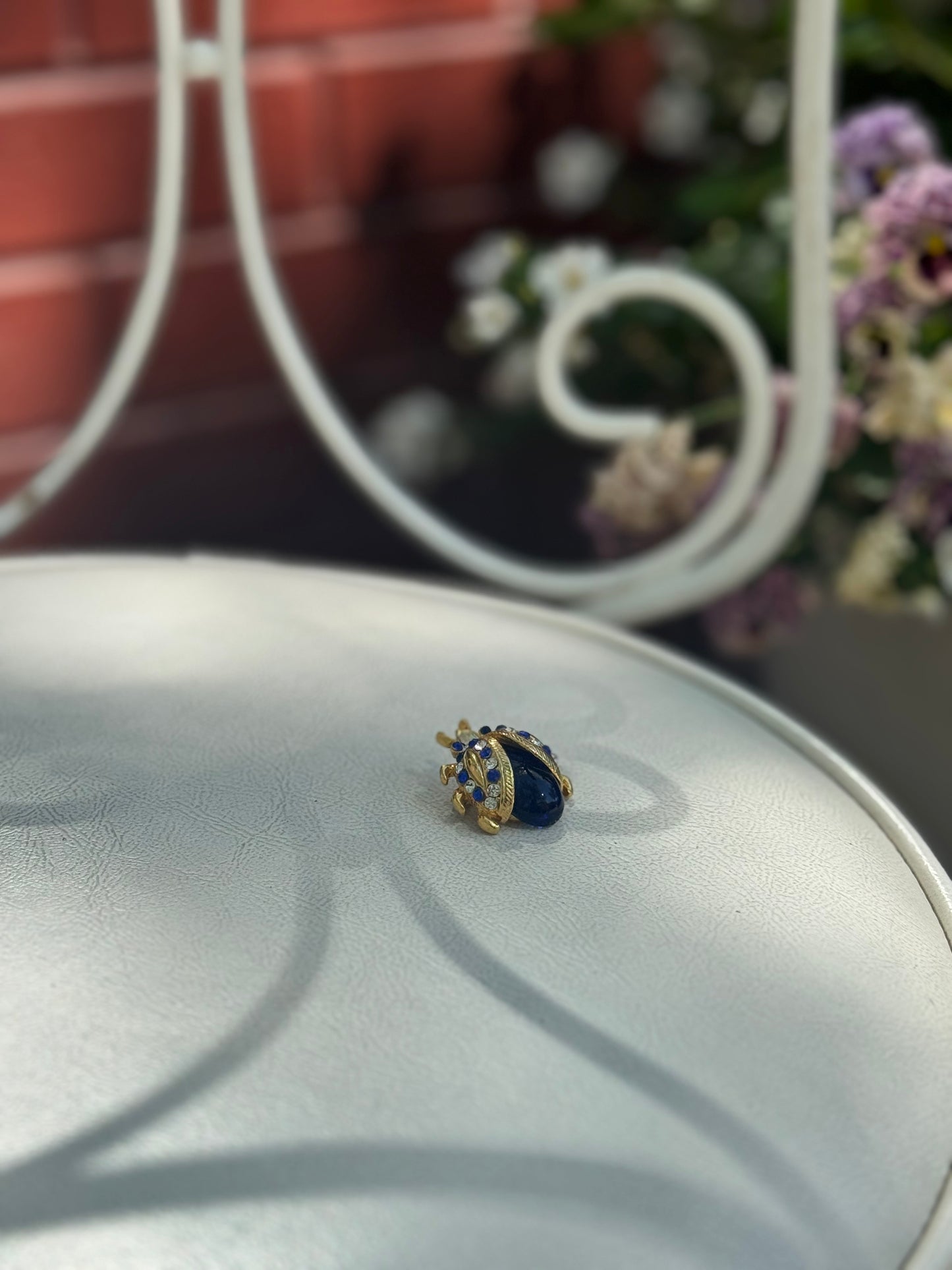 Vintage Blue Glass Beetle Brooch