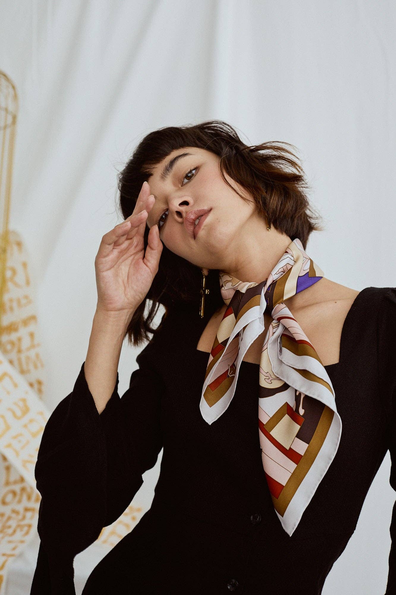 The Kiss Bandana Silk Scarf in Pink & Brown