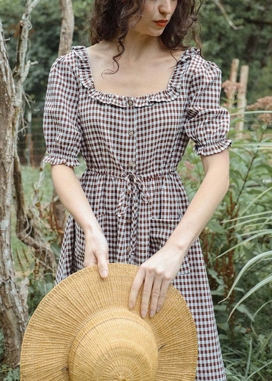 The Abighaile Gingham Button Down Midi Dress
