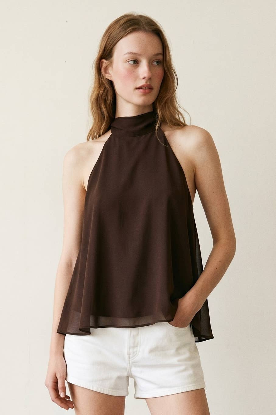 The Sofia Asymmetrical Halter in Mocha