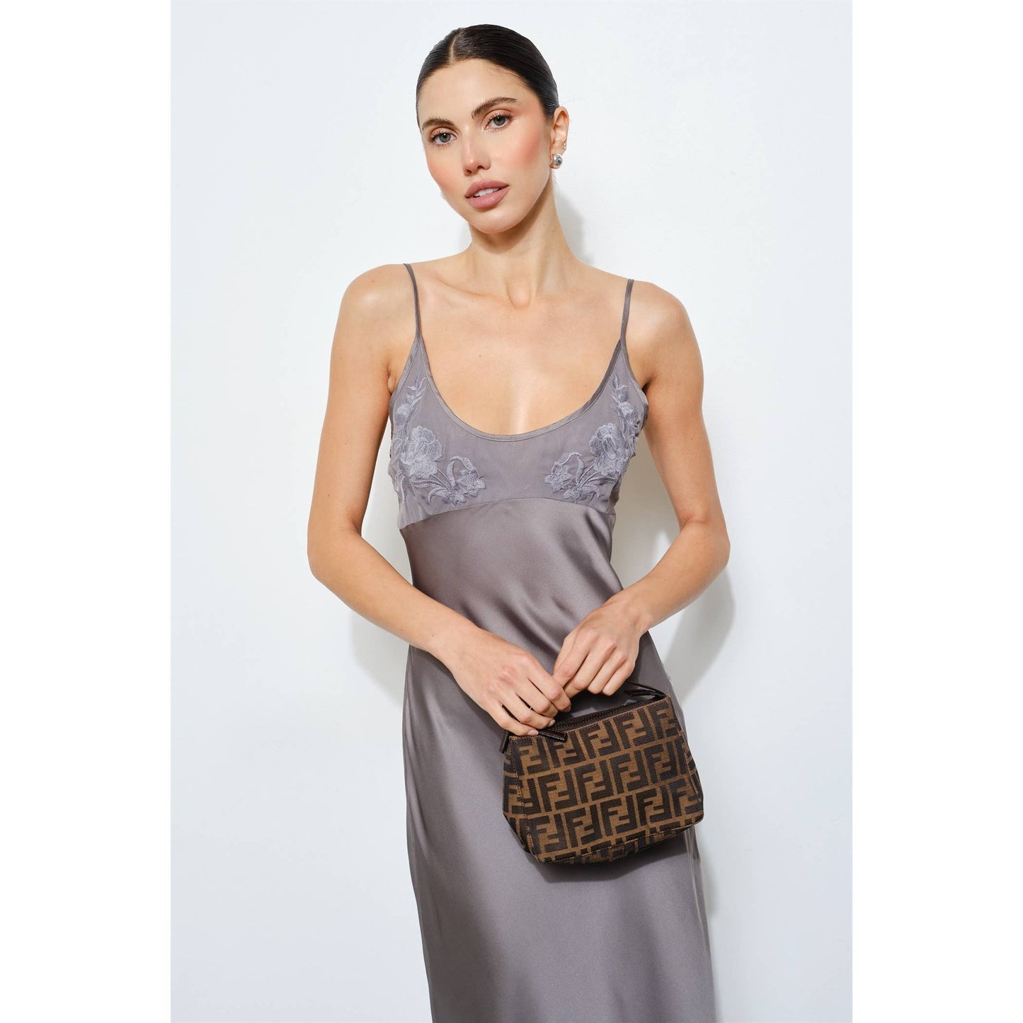 The Clarisse Embroidered Satin Slip Dress
