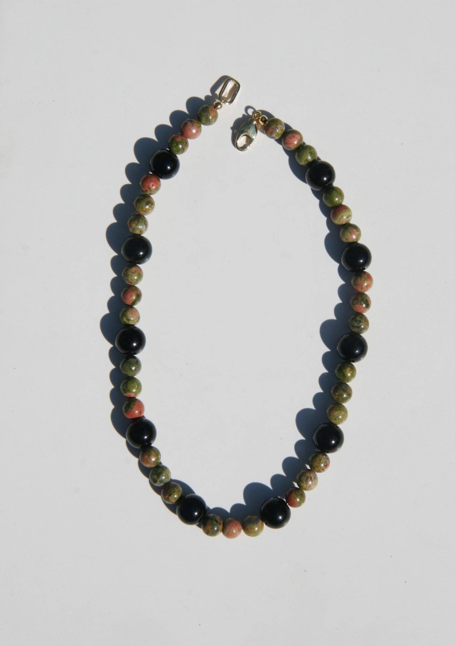 The Rumi Unakite Onyx Beaded Necklace with Gold-Filled Clasp 15"
