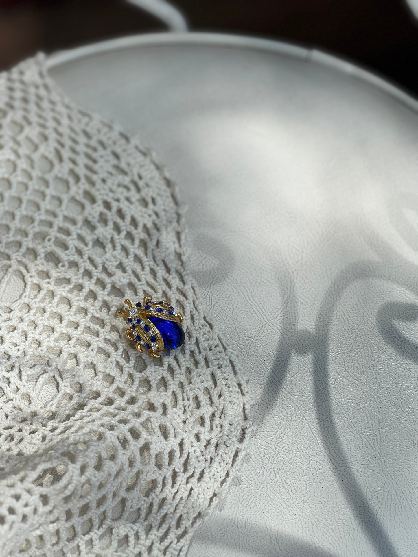 Vintage Blue Glass Beetle Brooch