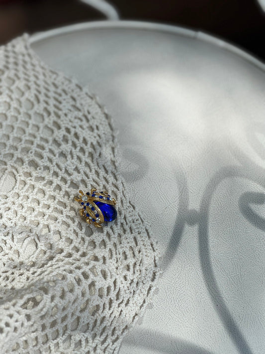 Vintage Blue Glass Beetle Brooch