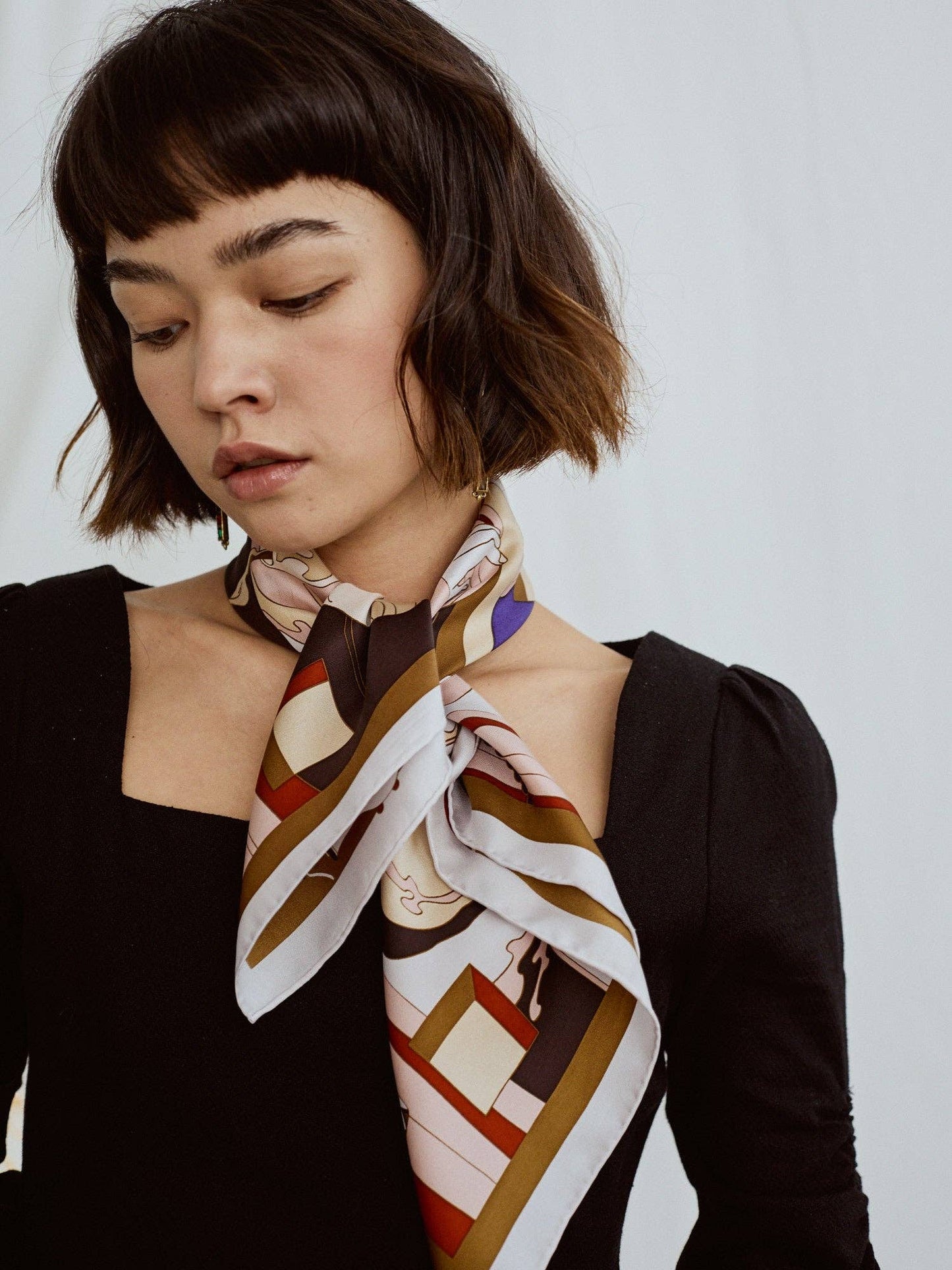 The Kiss Bandana Silk Scarf in Pink & Brown