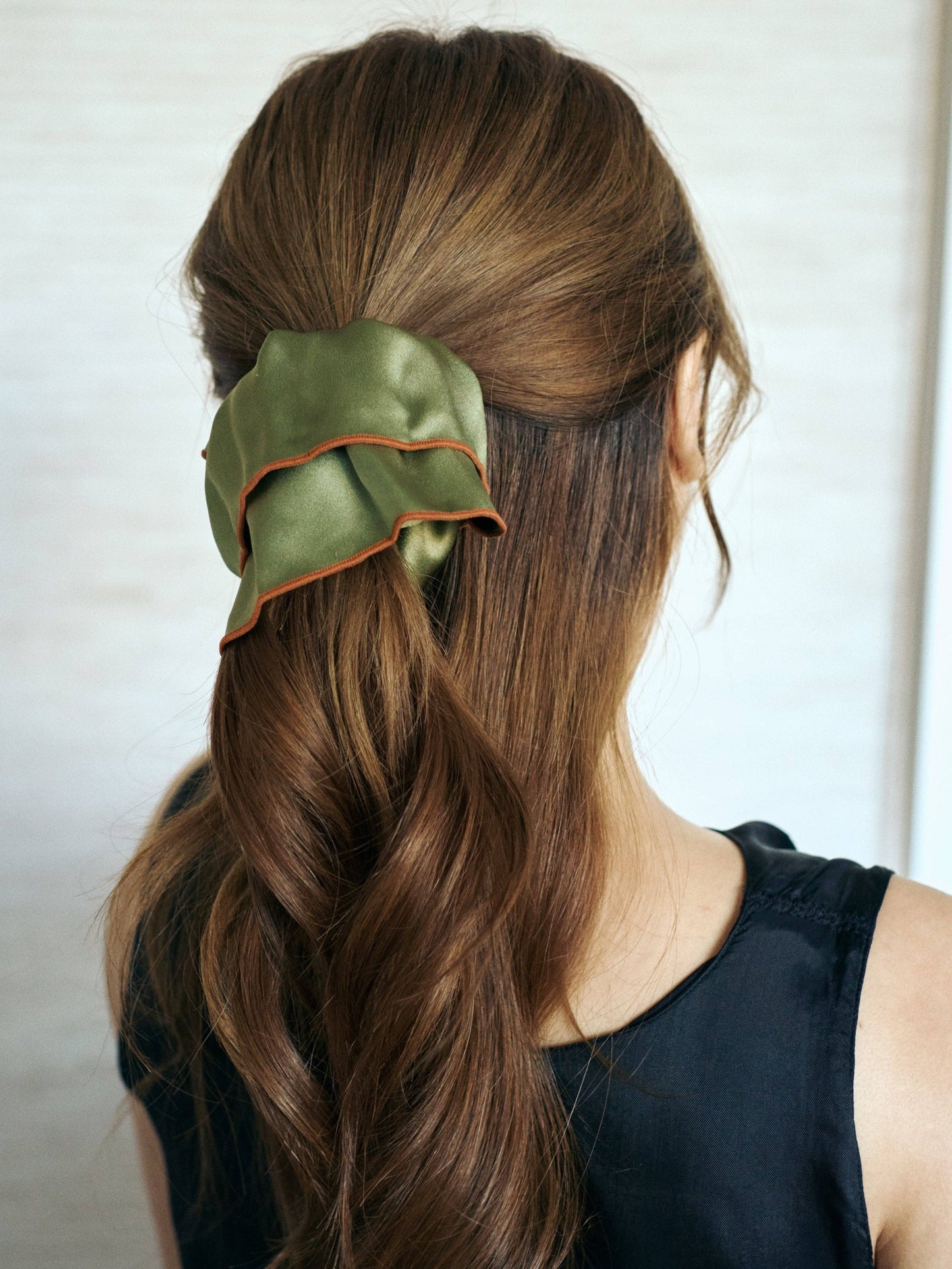 Double-Layer Oversized Silk Scrunchie in Martini Olive by Lost Pattern