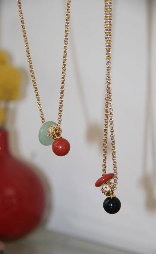 The Sai Necklace in Red Jasper / Black Onyx by Orly 22"