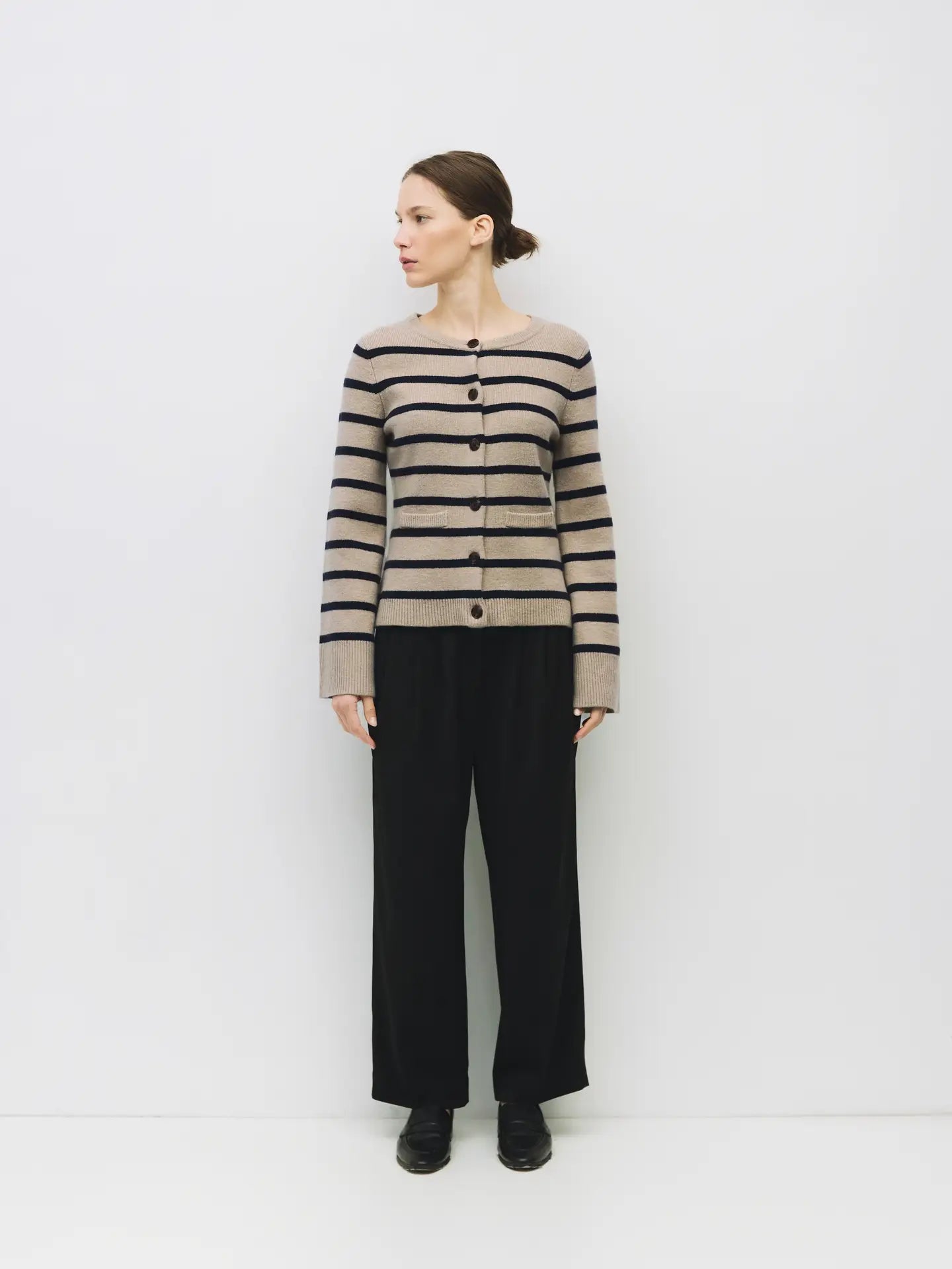 The Cindy Cardigan in Taupe & Navy