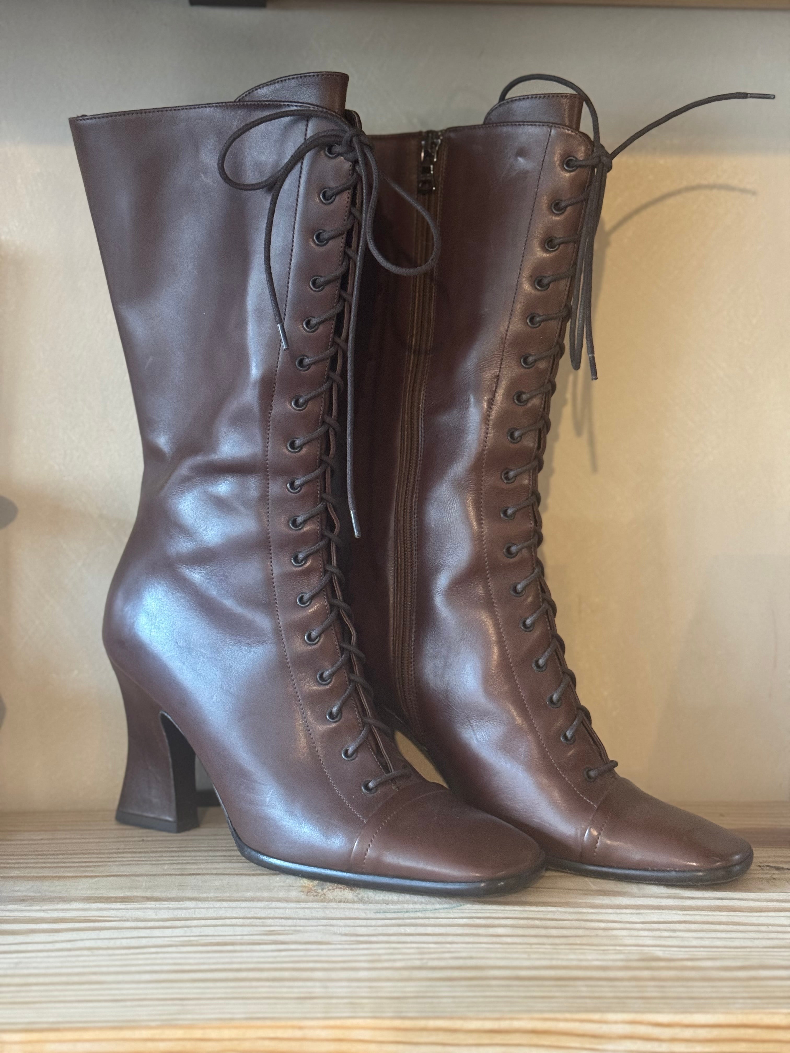 Vintage 2001 Prada Lace Up Victorian Leather Boots – Petals & Jackets
