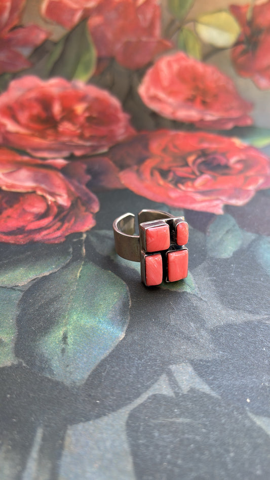 Vintage 4 Square Coral Sterling Ring