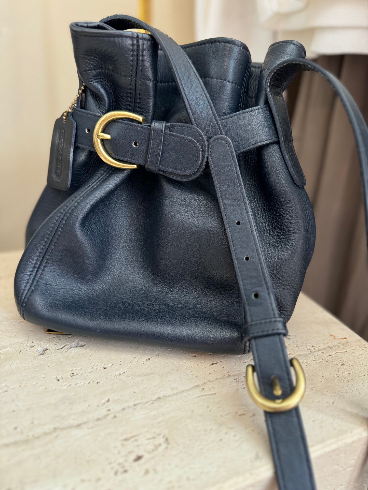 Vintage Coach Midnight Navy Leather Soho Bucket Bag