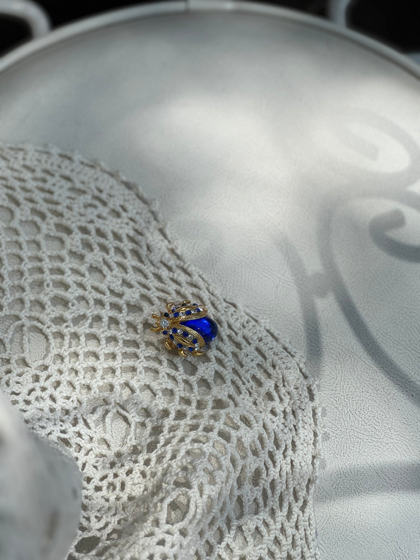Vintage Blue Glass Beetle Brooch