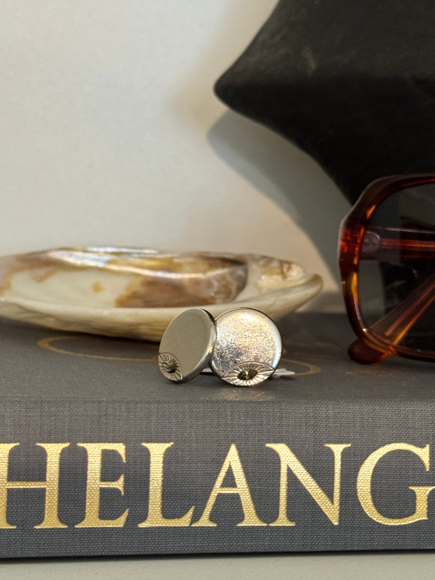 Vintage Silver and Green Gemstone Cuff Links