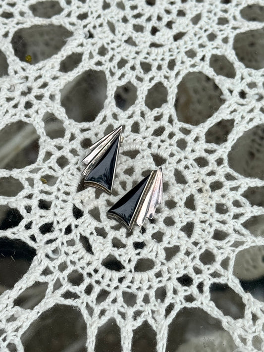Vintage Mexican sterling silver & onyx deco earrings