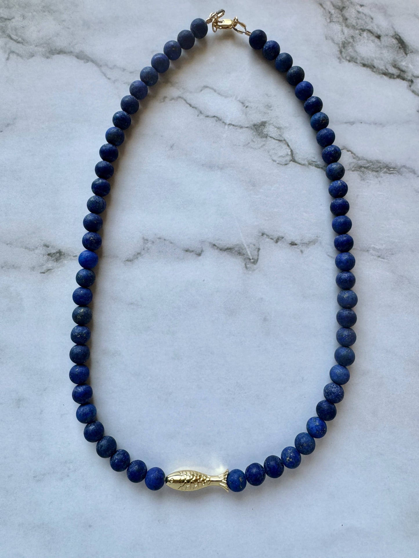 The Ashia Beaded Fish Necklace in Lapis