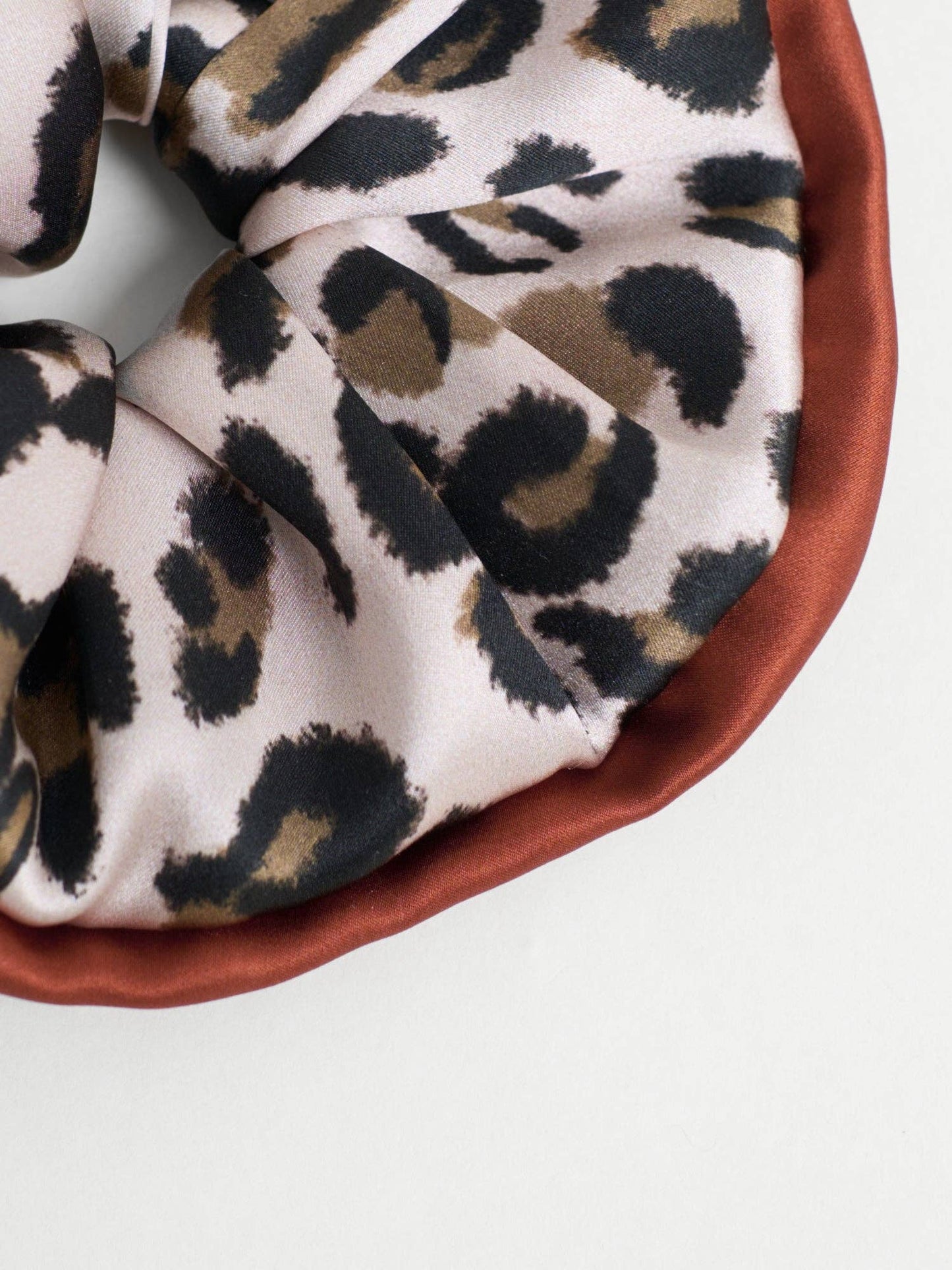 Spot Chic Oversized Silk Scrunchie in Blush Leopard