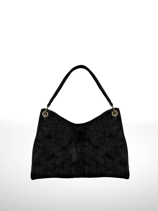Riccio Suede Leather Bag in Black