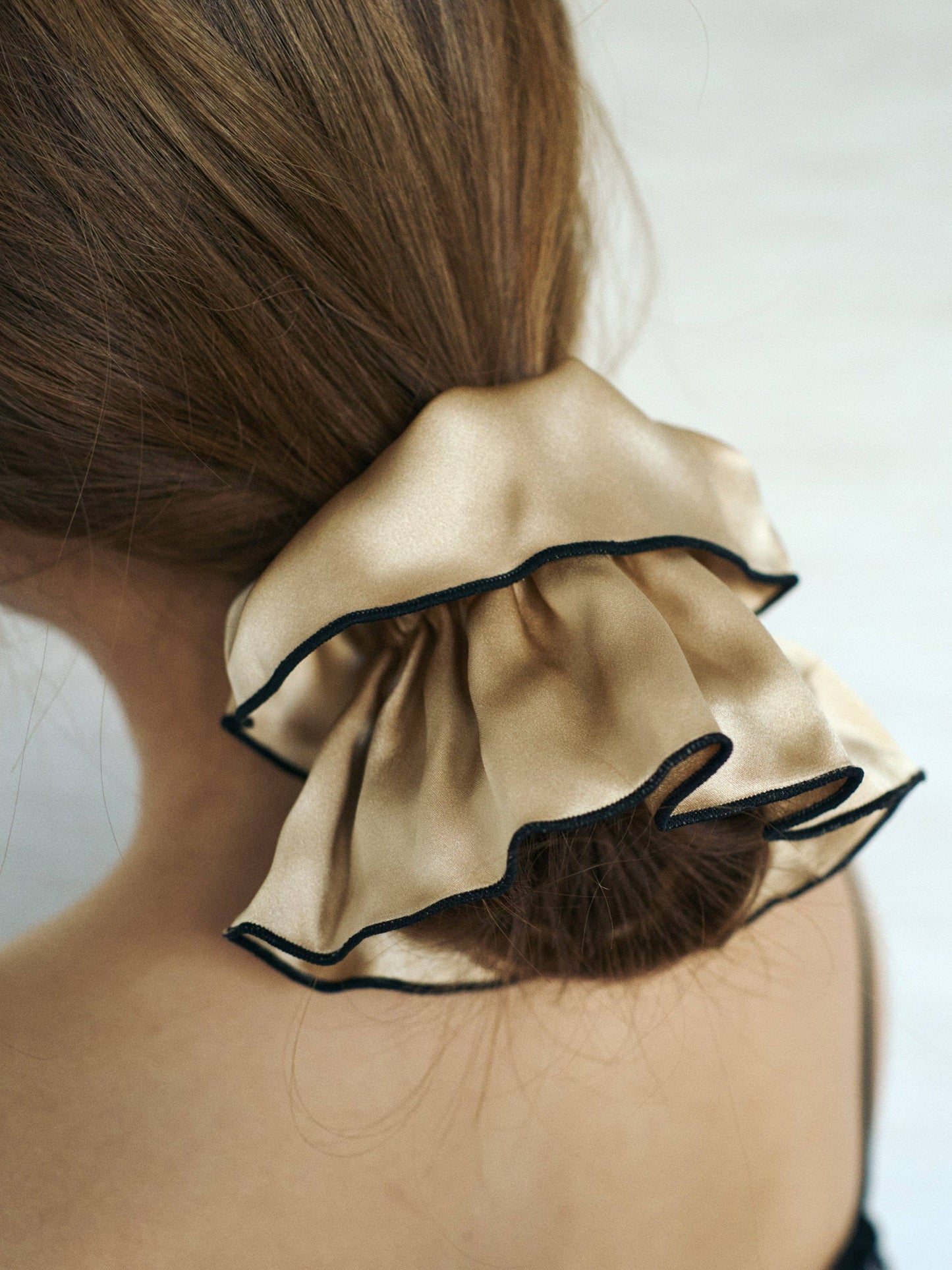 Double-Layer Oversized Silk Scrunchie in Cream