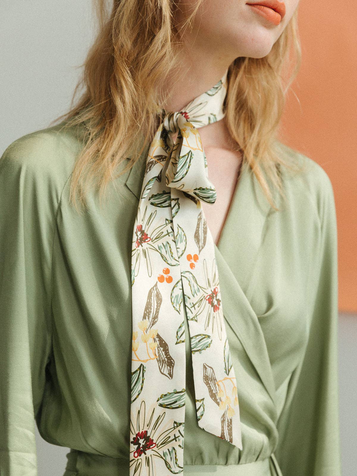 Forest Charm Silk Skinny Scarf in Vanilla