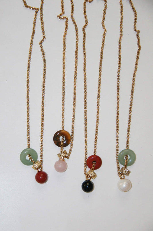 The Sai Necklace in Tigers Eye / Rose Quartz by Orly 22"