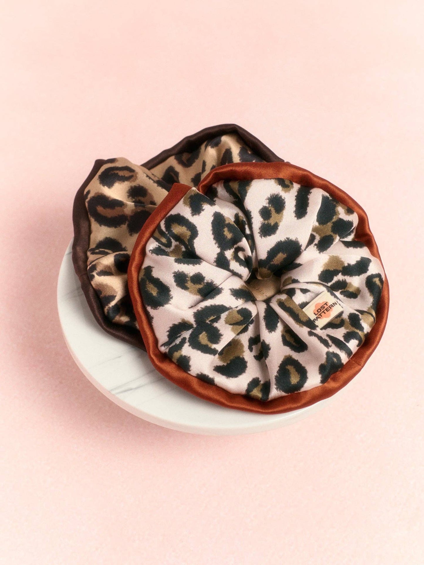 Spot Chic Oversized Silk Scrunchie in Blush Leopard