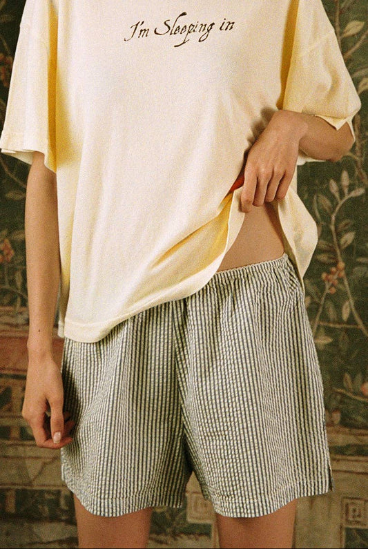 Seersucker Sleep Short in Lemondrop Stripe