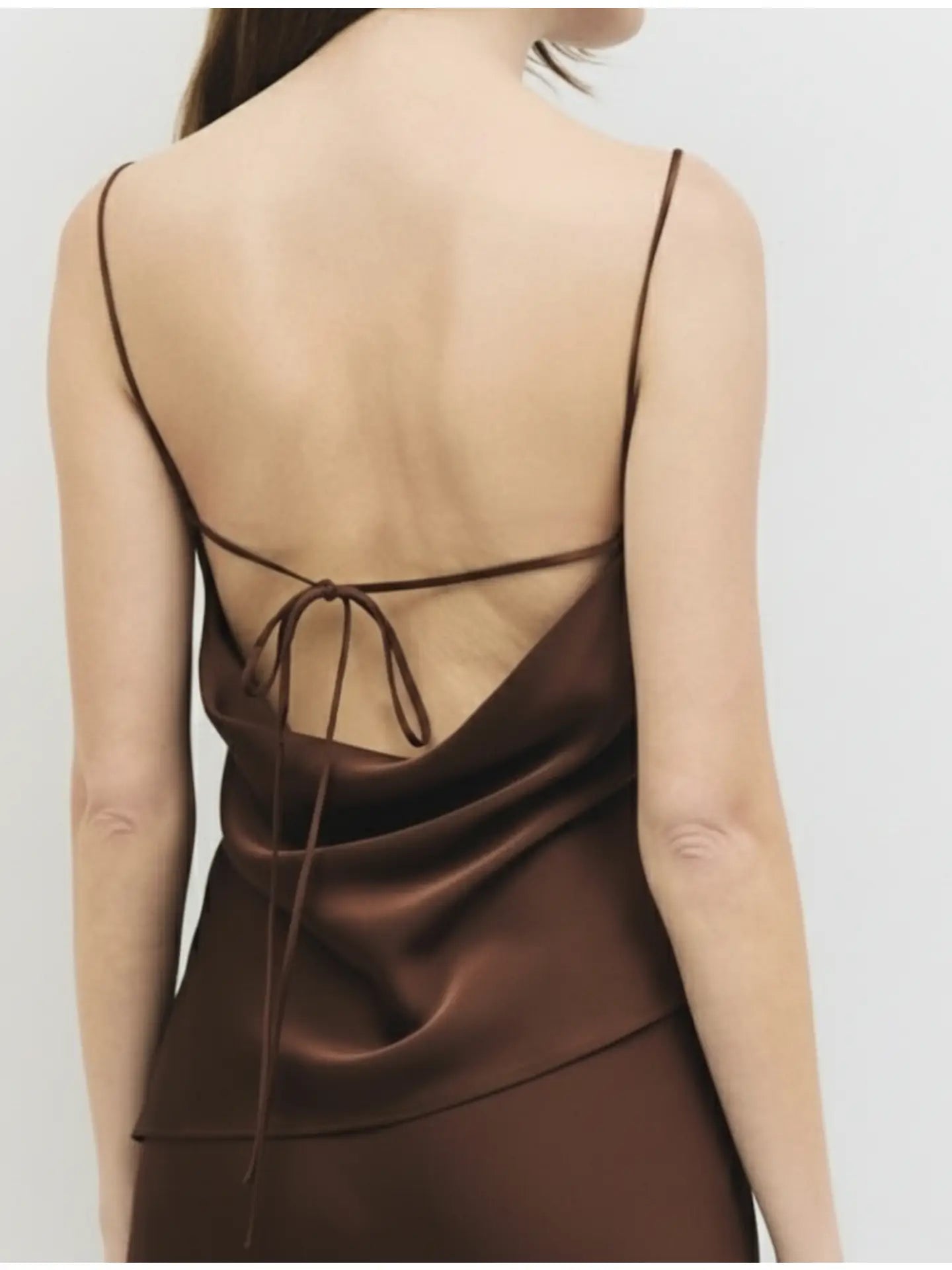 The Elena Satin Top in Mocha