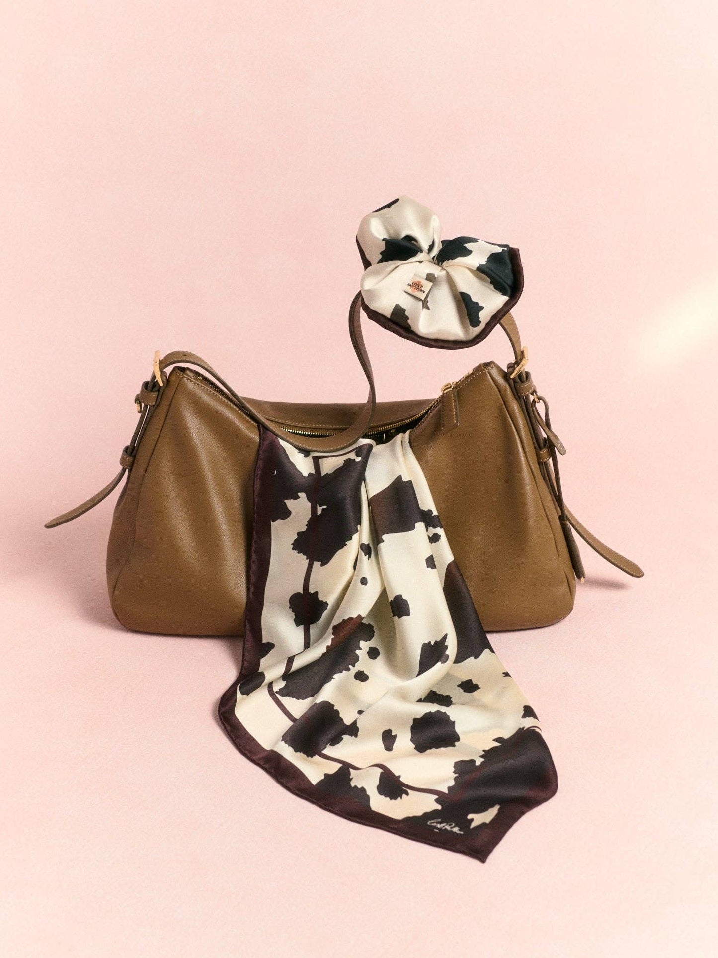 Spot Chic Oversized Silk Scrunchie in Cow Print