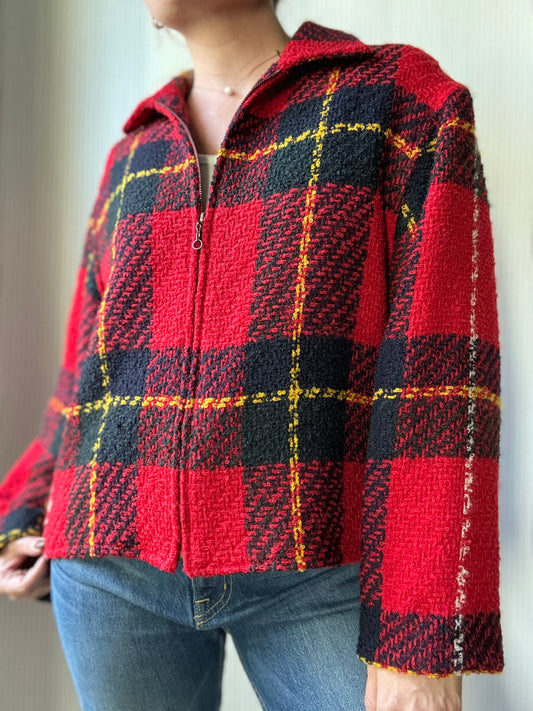 Vintage Wool Plaid Zip Jacket