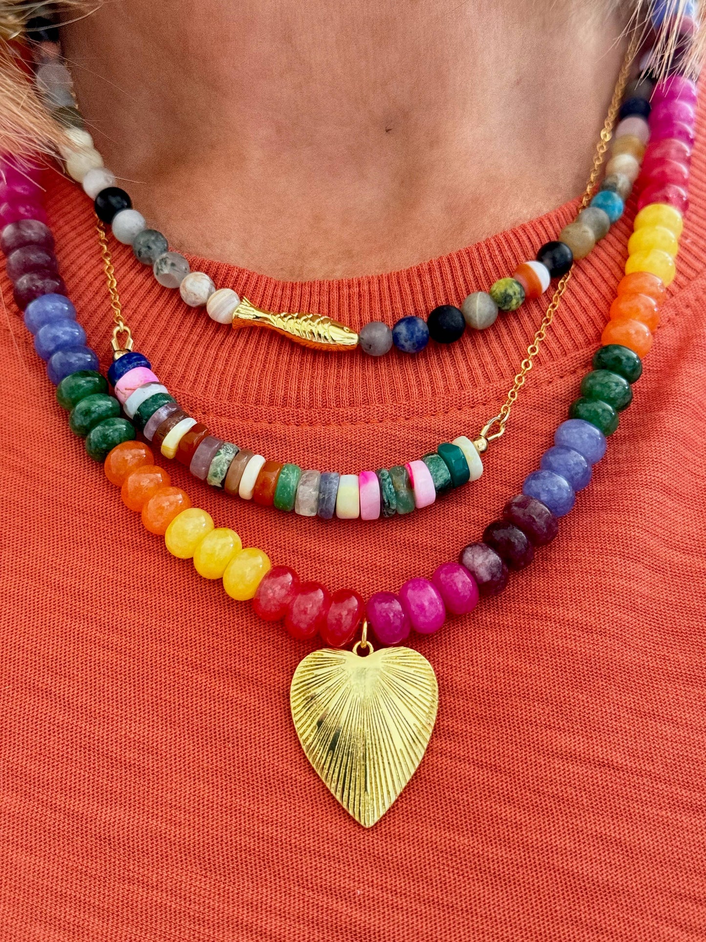 The Ashia Beaded Fish Necklace in Mixed Gemstone
