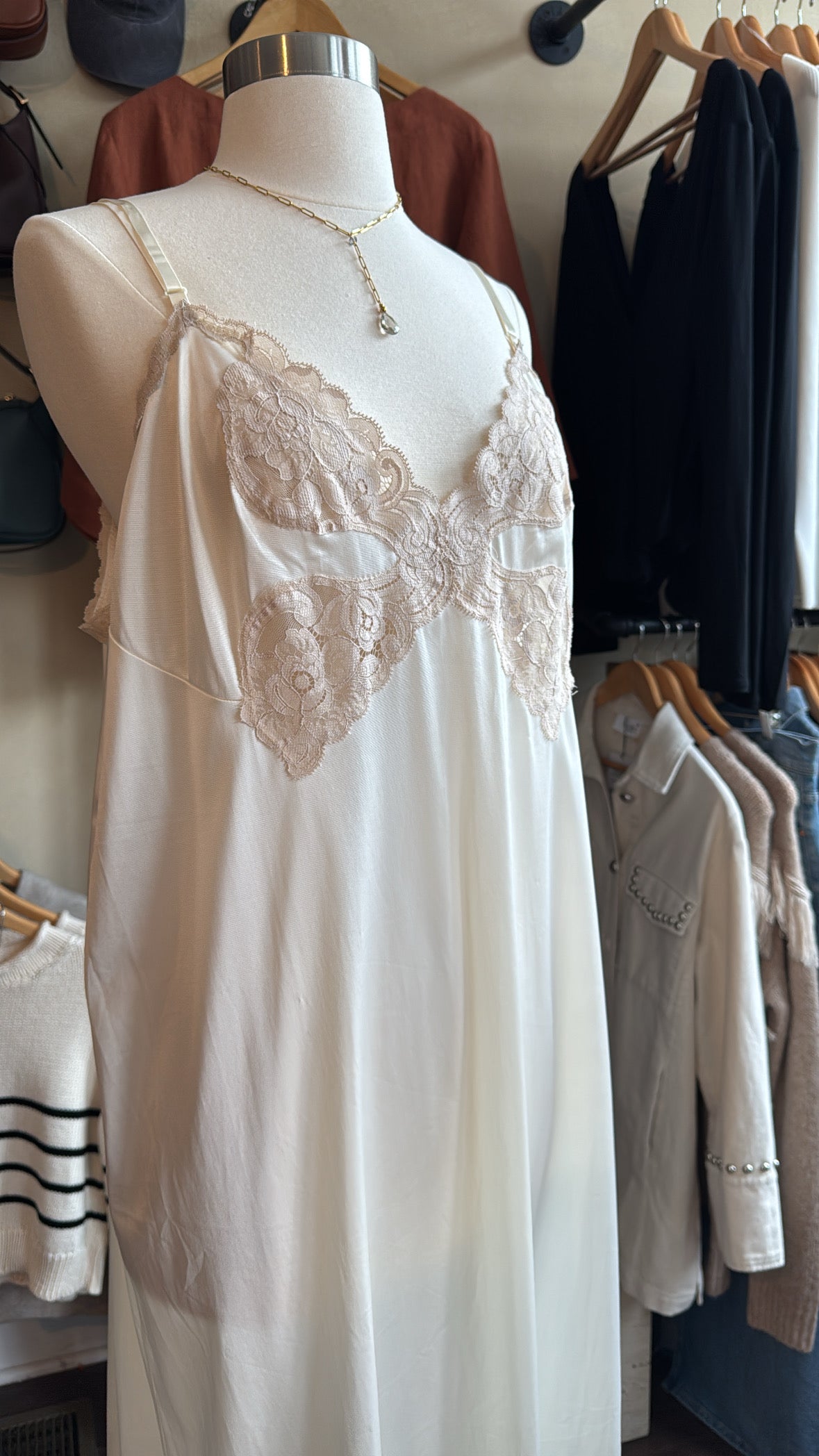 Cream and taupe lace nightgown