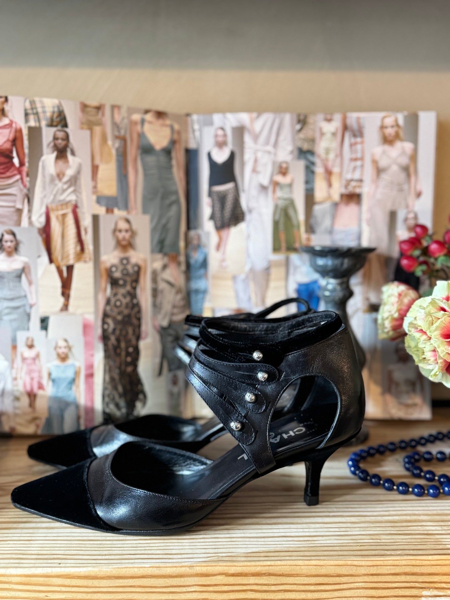 Vintage 2003 Chanel D'Orsay Velvet Cap Toe Heels