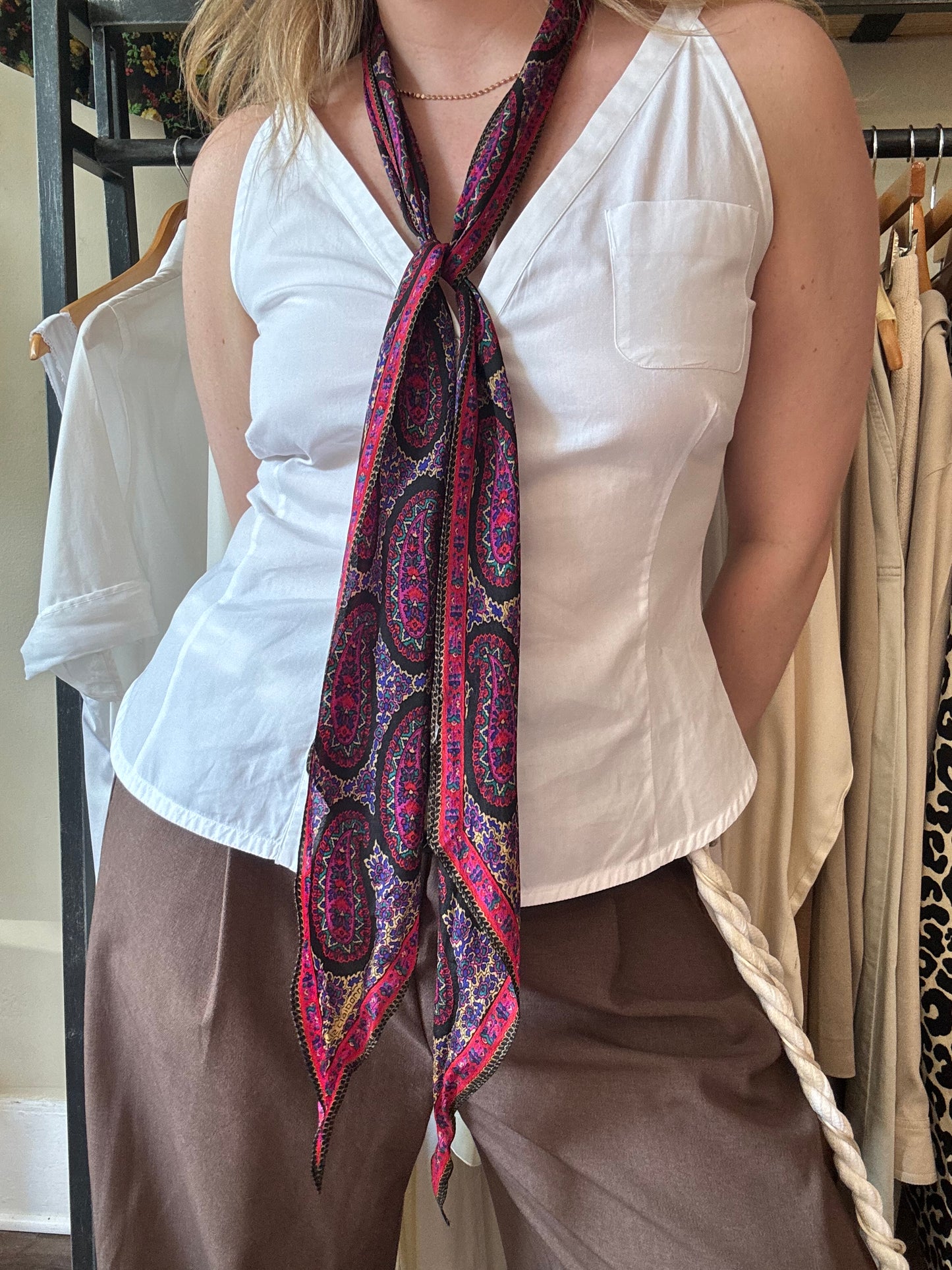 Vintage Silk Paisley Ascot Style Scarf