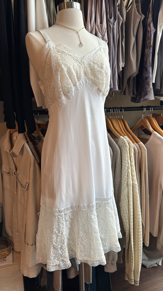 Vintage White Lace Midi Slip Dress