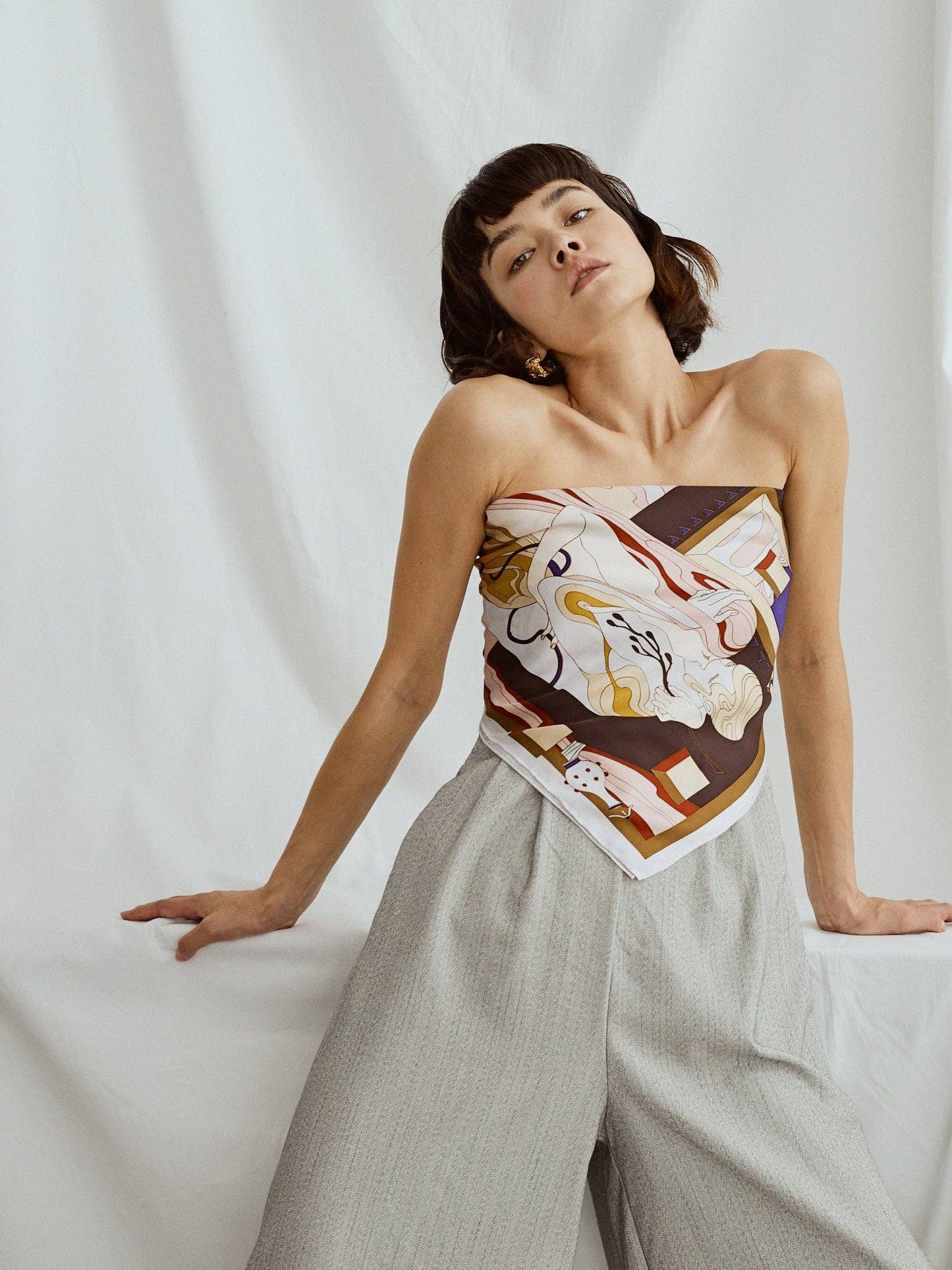 The Kiss Bandana Silk Scarf in Pink & Brown