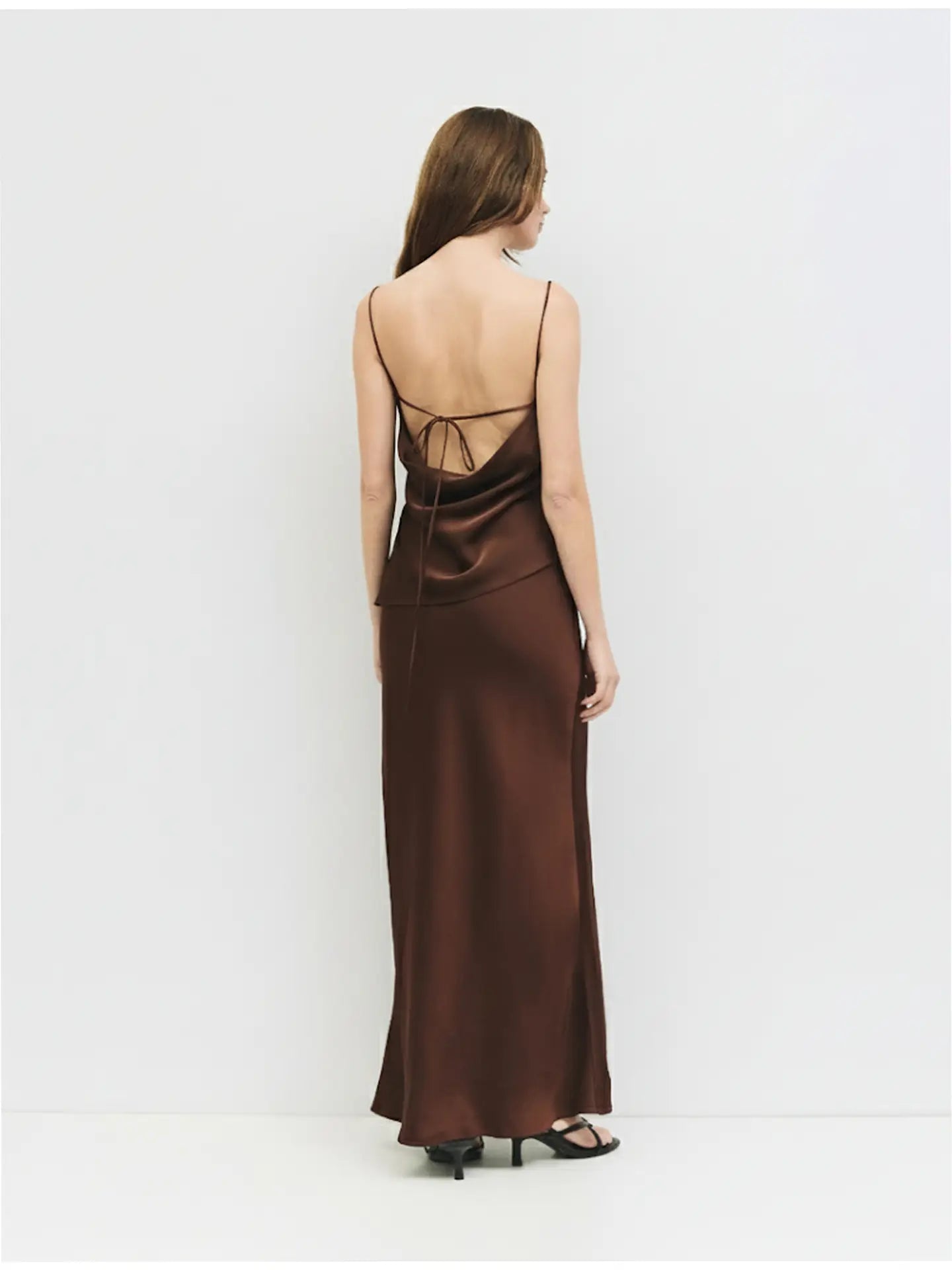 The Elena Satin Top in Mocha