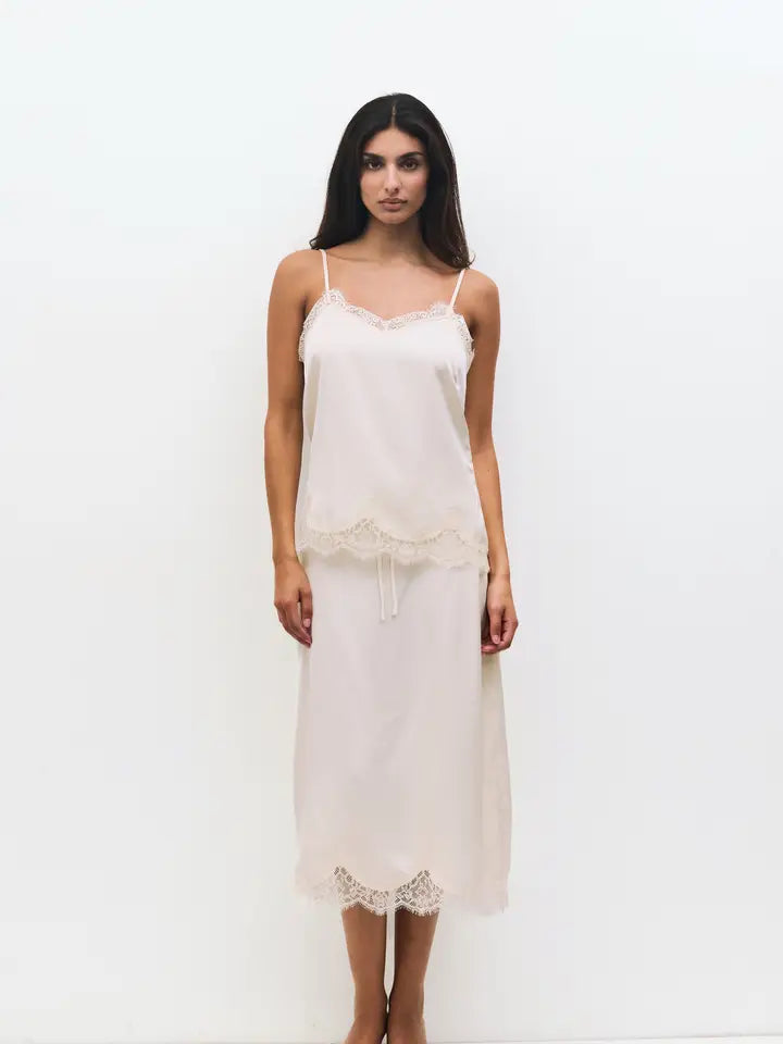 The Gabrielle Satin Lace Midi Skirt