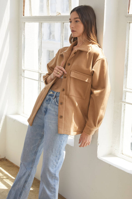 The Almina Wool Shirt Jacket in Light Camel