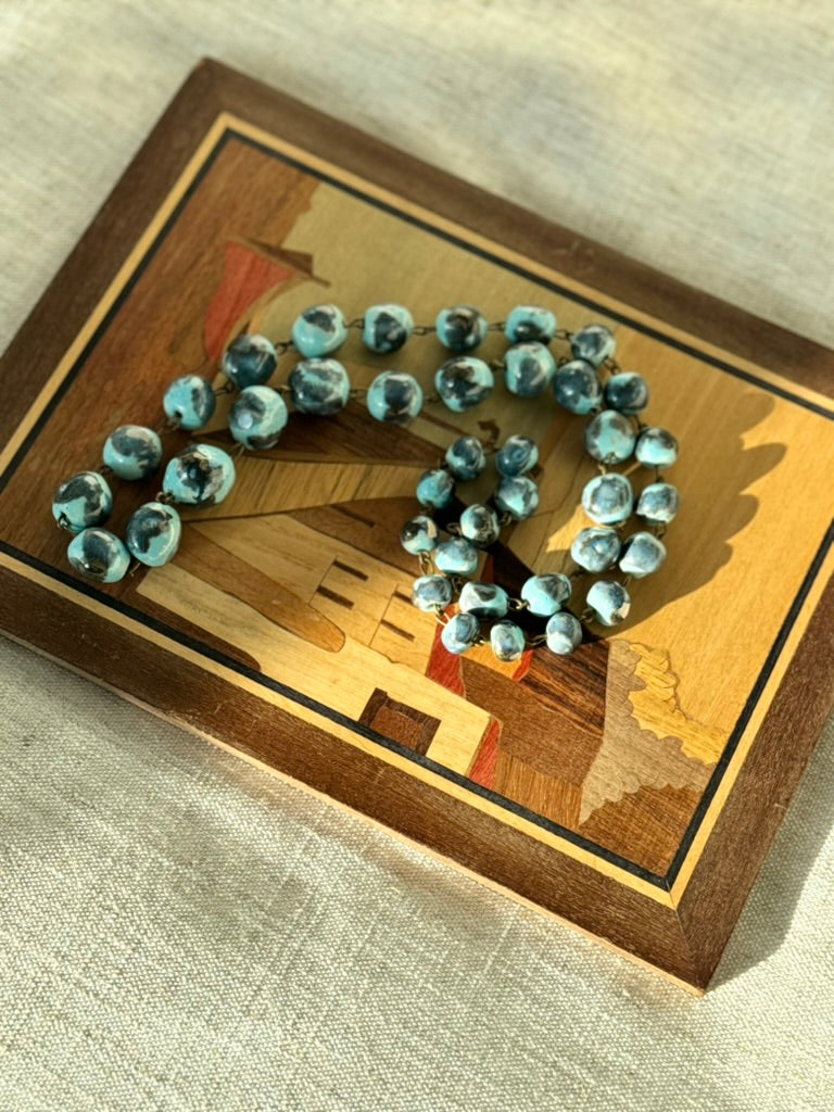 Vintage Blue Marbled Ceramic Necklace