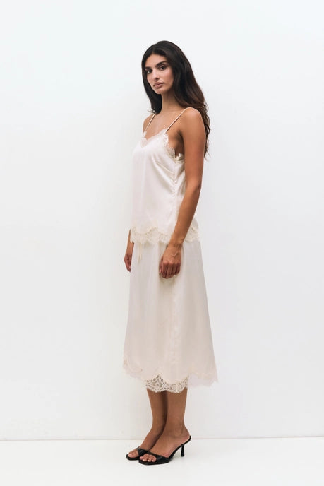 The Gabrielle Satin Lace Midi Skirt