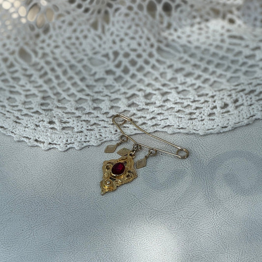 Vintage Statement Red Stone Ornate Lapel Pin