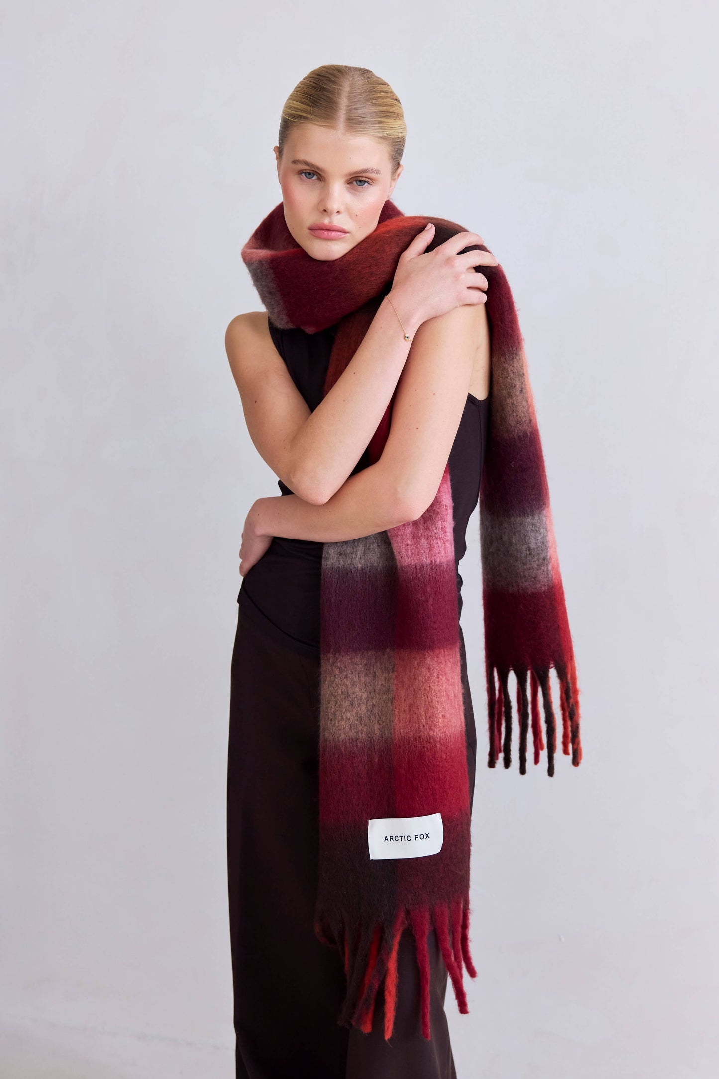The Reykjavik Scarf - 100% Recycled - Burgundy check