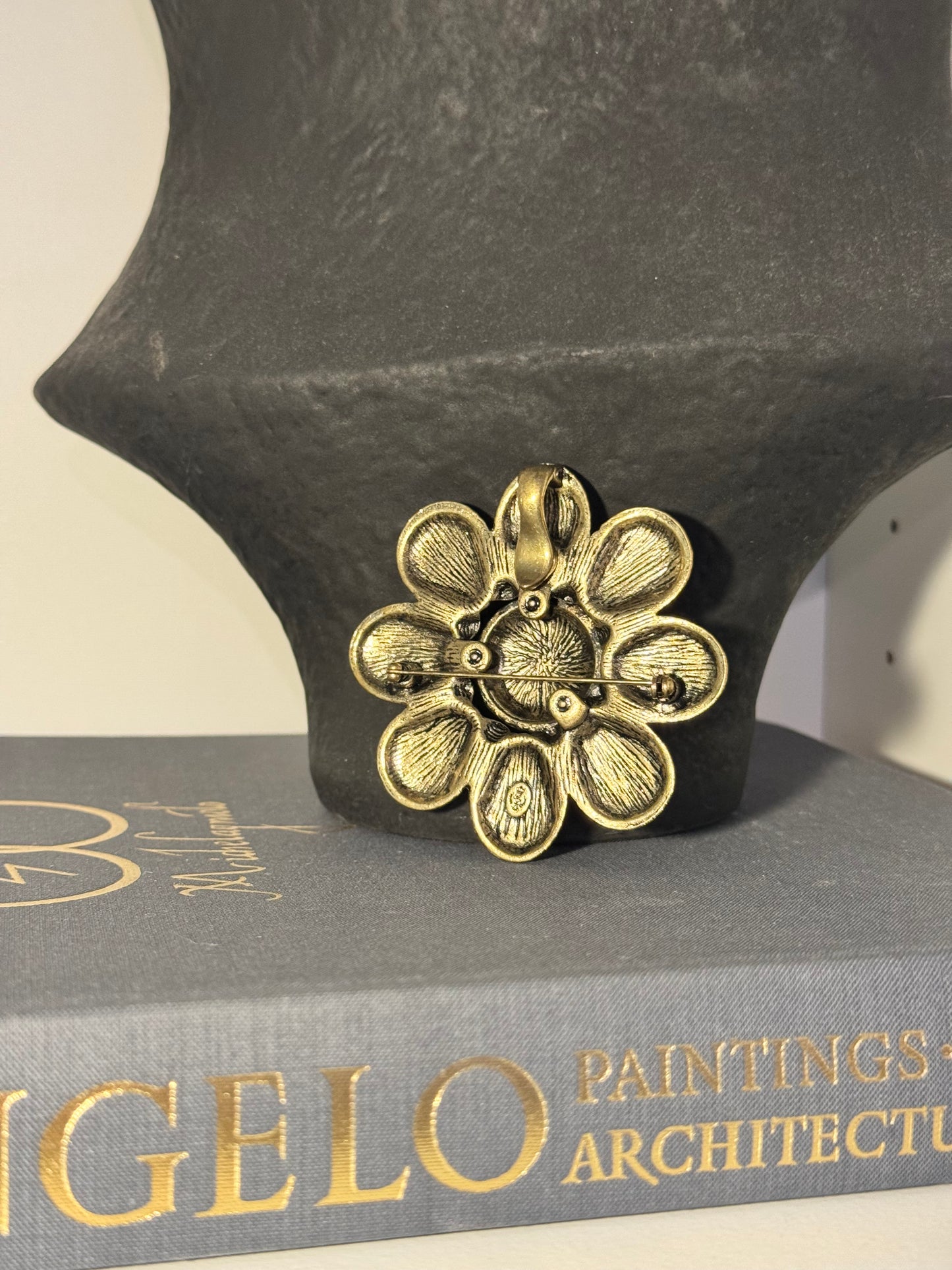 Vintage Premier Designs Marbled Cabochon Brooch & Necklace Pendant