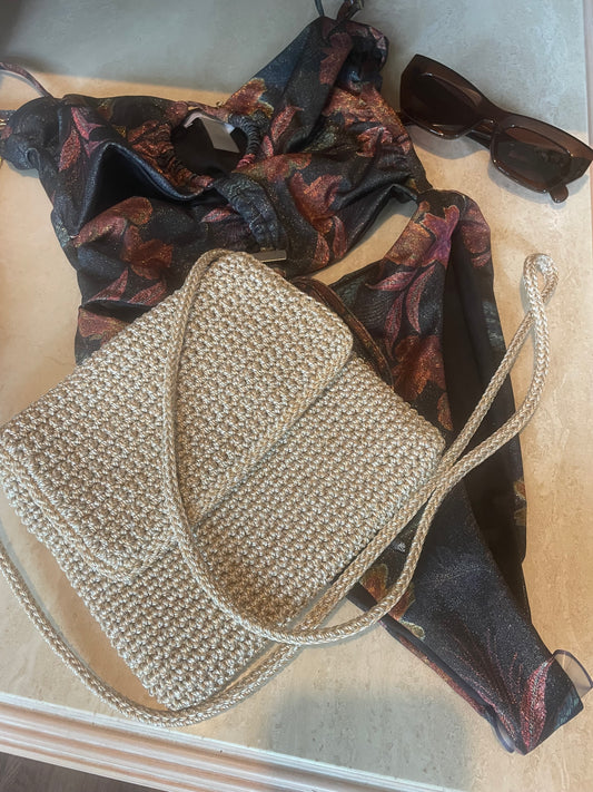Pre-loved The Sak crossbody crochet purse in shimmer sand