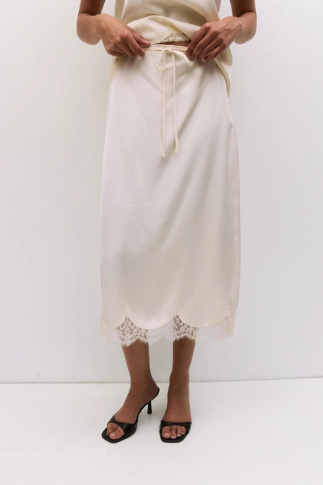 The Gabrielle Satin Lace Midi Skirt