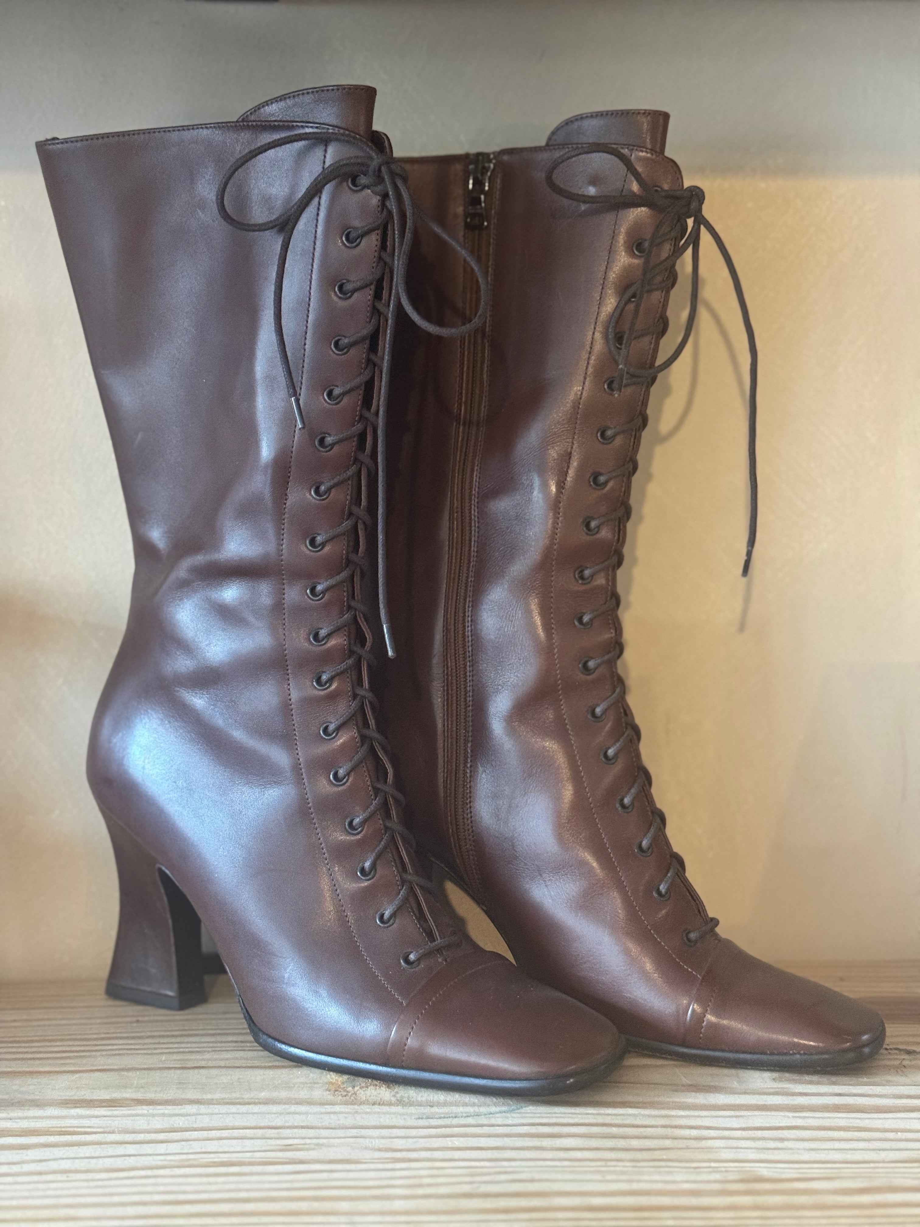 Vintage 2001 Prada Lace Up Victorian Leather Boots – Petals & Jackets