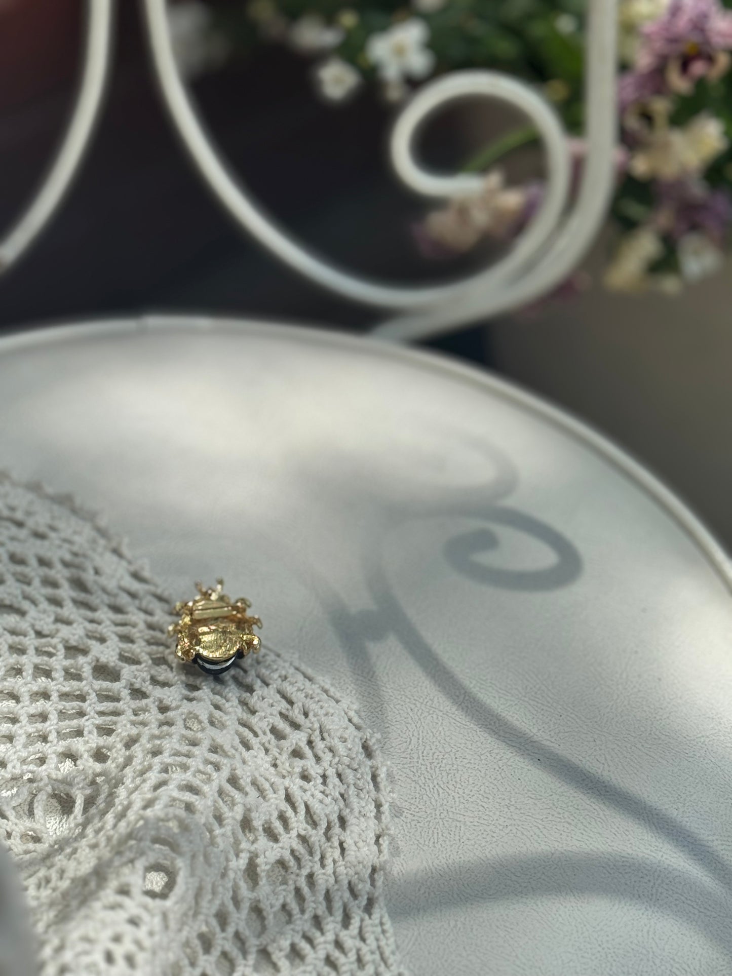 Vintage Blue Glass Beetle Brooch