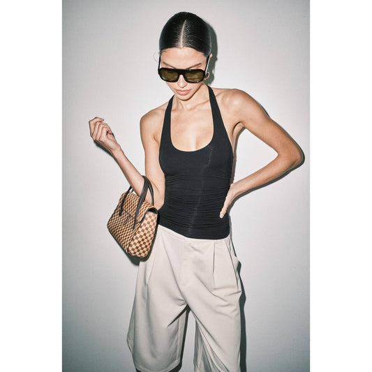 The Helena Ruched Halter Top in Black