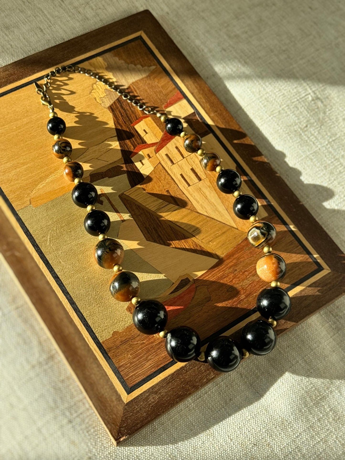 Vintage Multi-Brown & Gold Beaded Necklace