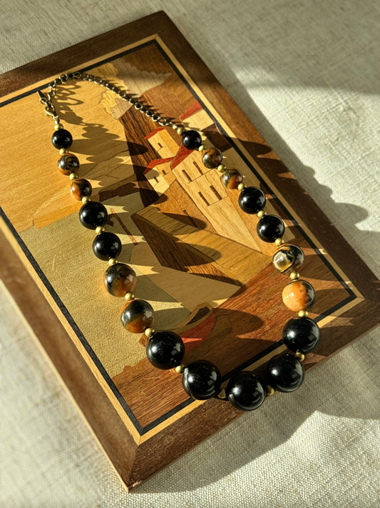 Vintage Multi-Brown & Gold Beaded Necklace